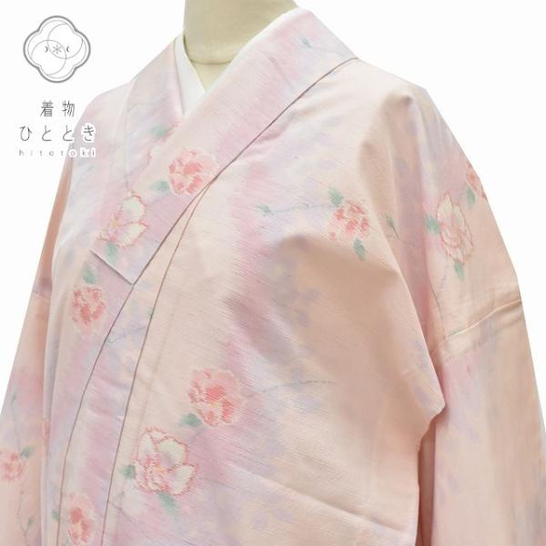 リサイクル着物 紬 中古 単衣 正絹 仕立て上がり ピンク系 花文様 