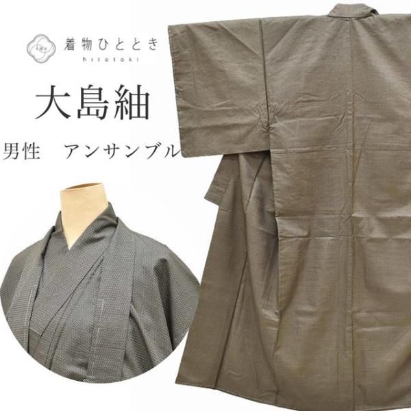 リサイクル着物 アンサンブル 中古 男性 着物 羽織 大島紬 正絹 美品