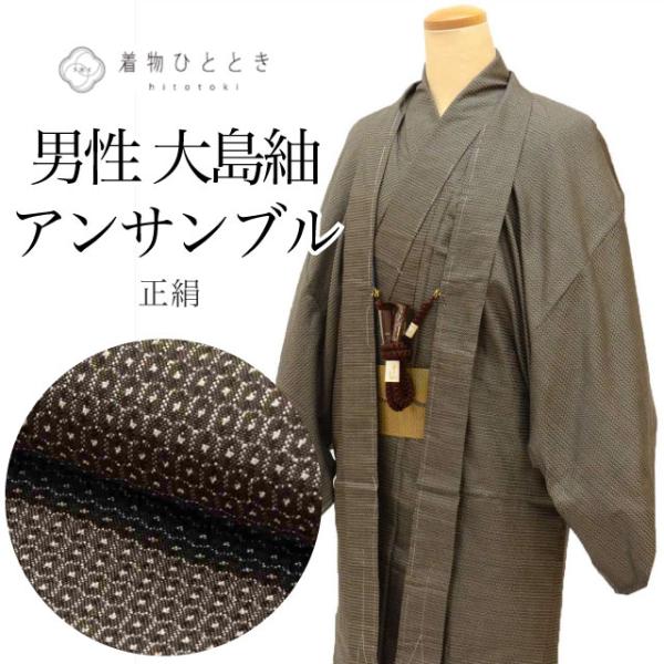 着物 正絹 本場大島紬 アンサンブル 一元式絣 幾何菱重ね（美品） 着物 正絹 本場大島紬 アンサンブル 一元式絣 幾何菱重ね（美品） 楽天