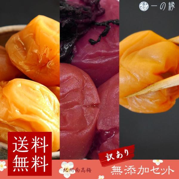 訳あり 紀州南高梅 うま味調味料 無添加3種セット 昔ながらの梅干 昔ながらのしそ梅干 りんご酢梅干 各100g (300g)