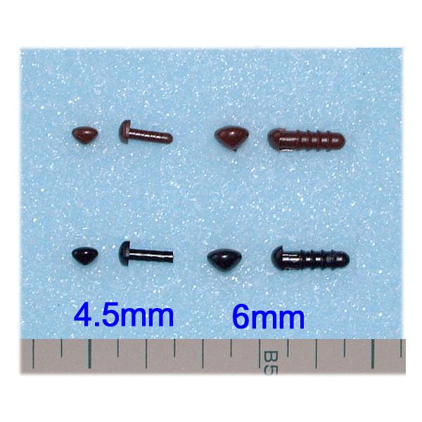◎さし鼻の色は、黒色と茶色の２種類です。◎大きさは、４．５ｍｍ、６ｍｍの２種類です。　１袋、１０個入りです。◎一般的は樹脂製です。◎手芸用ボンド・木工ボンドで接着可能です。◎定形外郵便にて発送します。　なお、郵送のため、２〜６日後（土日休日...