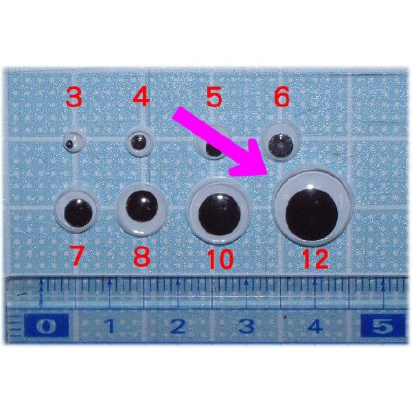 ◎動眼（キョロキョロ目玉）１２mmが１０個です。 ◎一般的は樹脂製です。◎手芸用ボンド・木工ボンドで接着します。◎定形外郵便にて発送します。