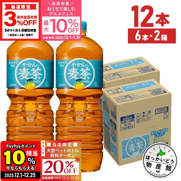他サイト： ●12/7はLYP会員は最大P27%+20%OFFクーポン● お茶 2リットル 2l ペットボトル 麦茶 ノンカフェイン やかんの麦茶 2000ml 6本入 2箱 12本 送料無料の商品画像