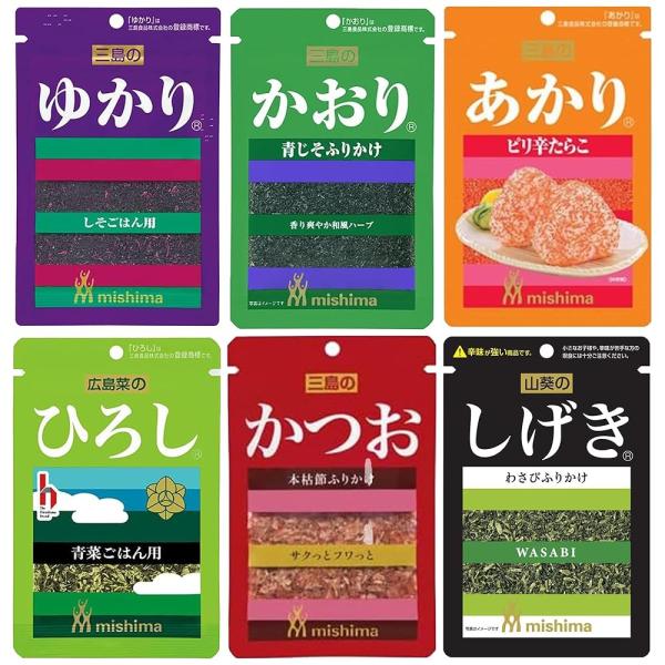 「商品情報」説明◆ゆかり さわやかな香りの赤しそを使った、ふりかけです。 ◆かおり 青じその香りをそのまま楽しめるふりかけです。◆あかり まだらこを唐辛子などでピリ辛に味にしたふりかけ。◆ひろし 広島菜の素材を生かして仕上げたふりかけ。 ◆...