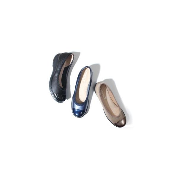 らっくらっく空飛ぶパンプス ブラック レザー フラットシューズ ラック