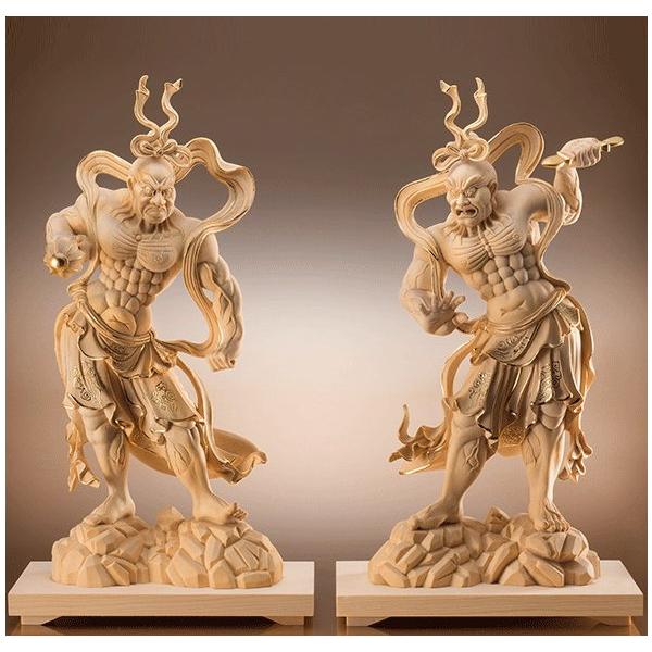 金彩天然檜一杢彫り 金剛力士像 二尊一組 仏像 厄除け 仁王像 仁王様