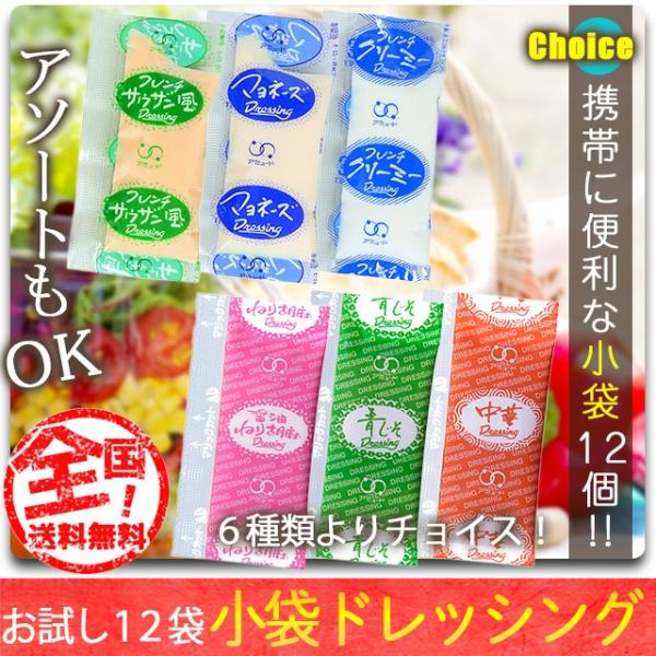 ポイント利用 お試し商品 サンプルポイント消化 ■送料無料！小袋ドレッシング12個セット■ポイント消化にも★携帯に便利な小袋タイプのドレッシング！12個セットにしてお届けしますお味は全部で6種類！お好きな味を選べます！いろいろ楽しみたい方に...