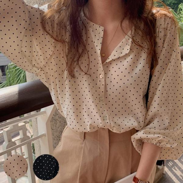 トップス ブラウス シャツ 長袖 レディース きれいめ 30代 40代 50代 秋 春 上品 ドット柄 かわいい トップス ゆったり 大人 Tシャツ オシャレ