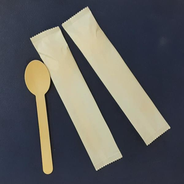 使い捨て木製スプーン160mm　紙完封単袋入り　（入り数500本）単価5.94円