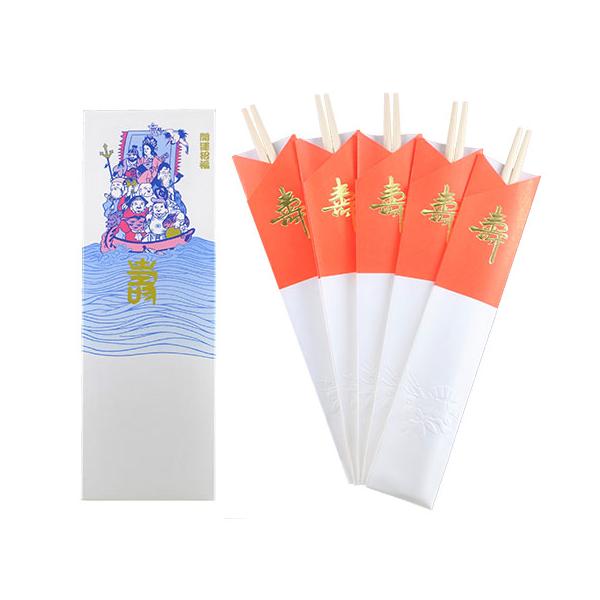 祝箸　宝船　白楊（アスペン）5膳組小箱入り