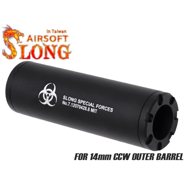 SL-SIL-009B　SLONG AIRSOFT ワイドホール ショートサプレッサー マーキング for 14mmCCW BK