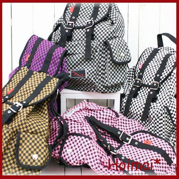 送料無料　かわいいリュックサック　帆布のチェック柄　超便利なマザーズリュックにも　チェッカーフラッグリュック　レディース