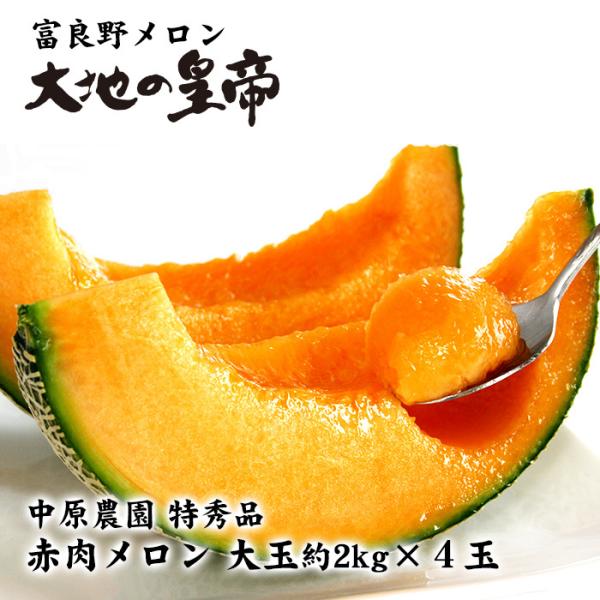 送料無料】富良野メロン大地の皇帝 特秀品 大玉約2kg×4玉 北海道 お