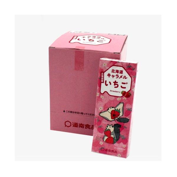 北海道産いちごのパウダーを使用した、爽やかないちごが香るキャラメルです。キャラメルどうぶつのイラストとともに、お楽しみください。■原材料名　水あめ（国内製造）、加糖練乳、砂糖、植物油脂、砂糖加工品、いちごパウダー、食塩/ソルビトール、乳化剤...
