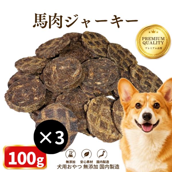 犬 アレルギー おやつ 無添加 国産 馬肉100％ ヘルシー ジャーキー (100g×3袋) 丸型 低カロリー 低アレルギン 鉄分補給