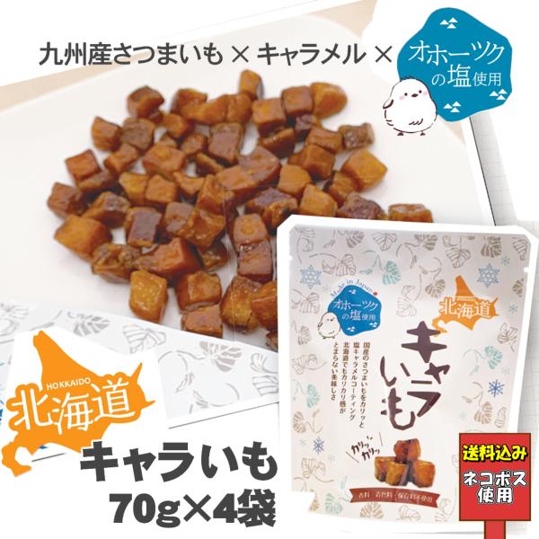 ※こちらは『ネコポス使用送料込み』の商品ページです。他ページ商品との同時購入は出来ません。　【送料込み価格】【特徴】 国産のさつまいもをカリッと塩キャラメルコーティングしました北海道でもカリカリ感がとまらない美味しさオホーツクの塩を使用して...