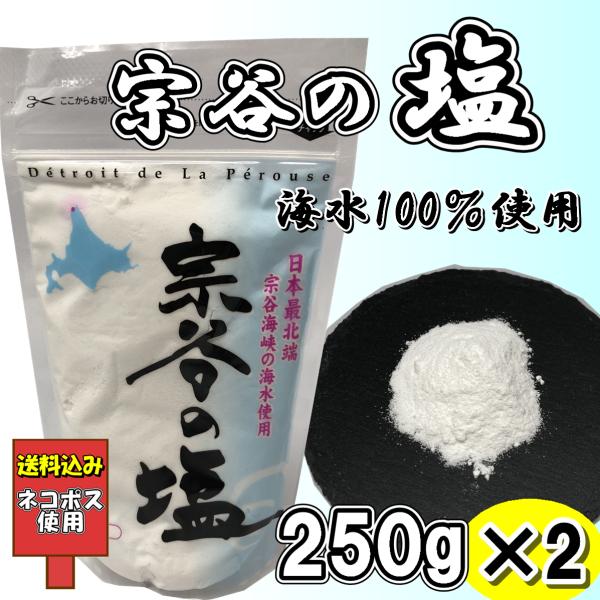 【5/28〜順次発送予定】送料込み 宗谷の塩 250g×2 500g ネコポス 北海道産 ソルト ミネラル豊富 マグネシウム  100％海水から 天然塩 人気　宗谷海峡