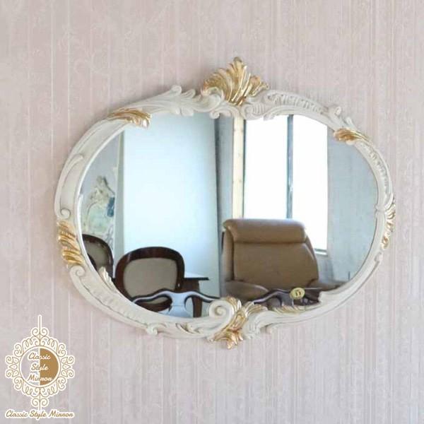 イタリア製 デコレーションミラー 壁掛け ミラー アイボリー ゴールド
