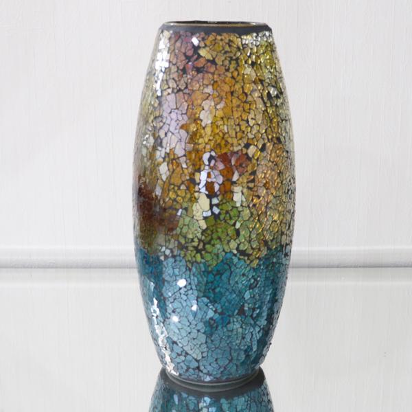 フラワーベース 花瓶 S 置物 クラックガラス スモーキートパーズ 高さ