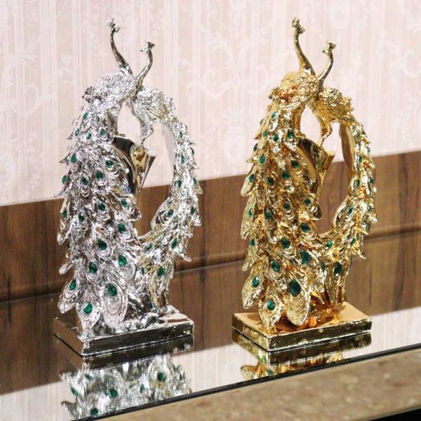 シルバー孔雀オブジェ おしゃれな卓上インテリア 143-138-040