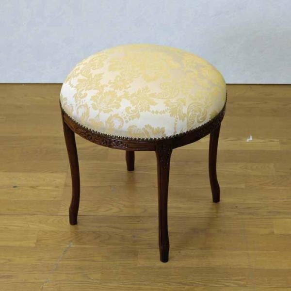 イタリア製 ラウンドスツール 木製 ベージュ 完成品 オットマン