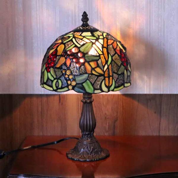 ステンドグラスランプ 8インチ 葡萄 ナギットガラス アンティーク調 クラシック 輸入品 テーブルランプ 照明 ランプ レトロ ブドウ