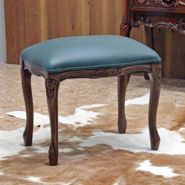 スツール 合皮 グリーン 猫脚 マホガニー レザー 木製 完成品