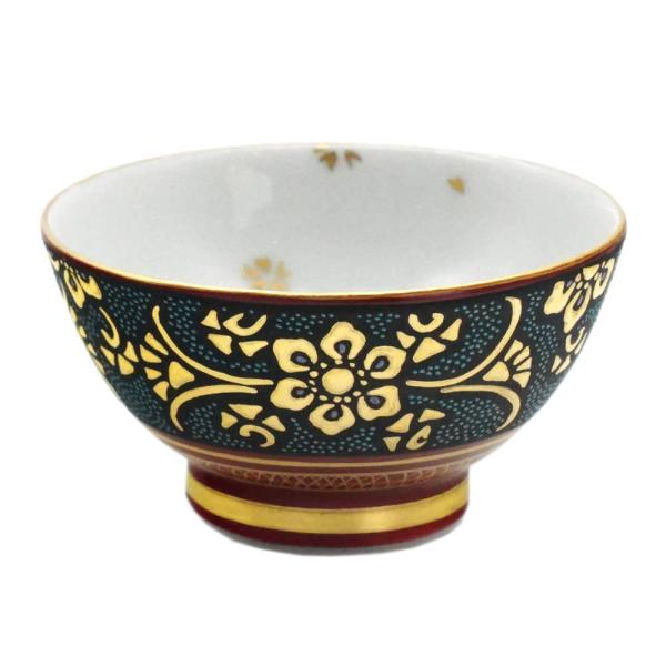 九谷焼 仲田錦玉 九谷焼丸酒盃 渦打青粒盛金宝相華唐草 内に桜 : 北山