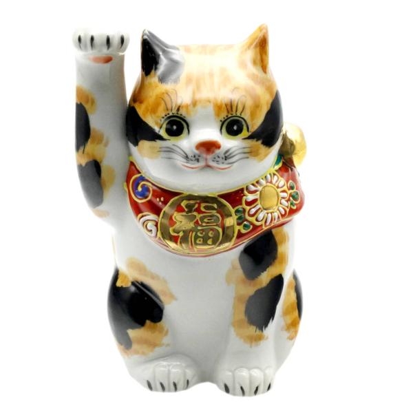 九谷焼　三毛猫 招き猫 5.5号 金運 右手 楽天市場】九谷焼 5.5号横座り招き猫（右手金運招き猫）毛長三毛