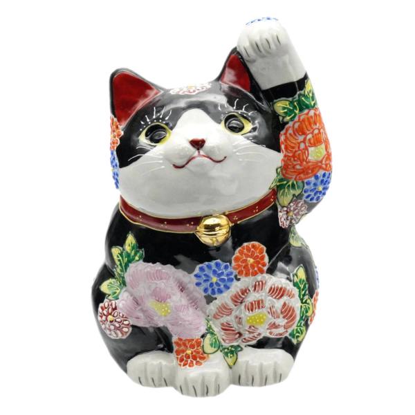 九谷焼 招き猫（左手人お客招き猫）7号青九谷 九谷焼招き猫（左手人