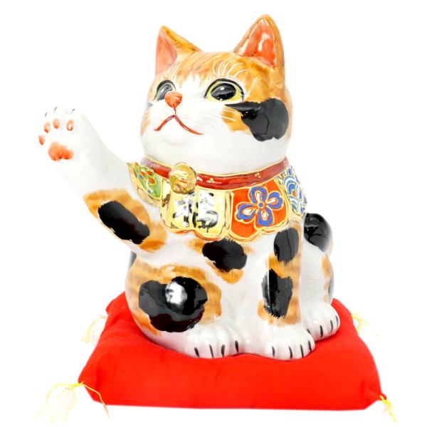 九谷焼 招き猫５号＆アイリッシュドレスデンハッピーキャット 箱付き 九谷焼 招き猫 タッチ猫 6.5号毛長三毛（布団付）10012692 : 北山堂