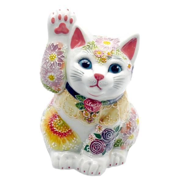 九谷焼 下野邦子 九谷焼招き猫（右手金運招き猫）5.7号下絵イッチン華