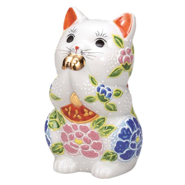 九谷焼 3.8号お祈り猫（招き猫）白盛牡丹K9-1606 : 北山堂 - 通販