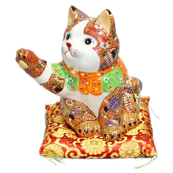 九谷焼招き猫 タッチ猫 6.5号赤盛小紋（布団付） : maneki-5085 : 北山