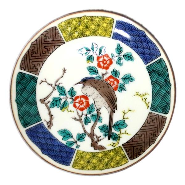 九谷焼　秋月　絵変わり　窓絵花鳥図　中皿揃　５枚　輪花皿　色絵　八角皿　唐草　和 5.5号皿揃 花鳥絵変わり