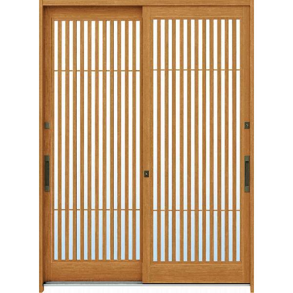 YKKAP玄関 玄関引戸 れん樹[伝統和風] 6尺2枚建[ランマ通し] A02[木目柄]：単板ガラス[幅1690mm×高2230mm] ykk