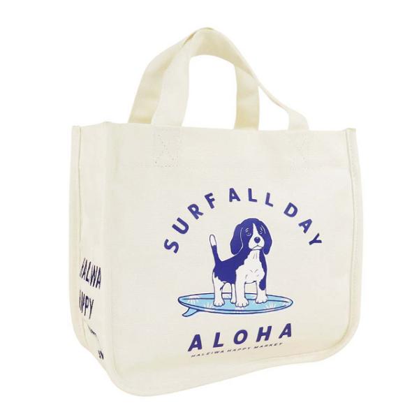 ハワイアン トートバッグ ハワイアン雑貨 ハレイワ HALEIWA NORTH SHORE DOG サーフィンドッグ ミニトートバッグ (アイボリー) お出かけバッグ ハワイアン雑貨