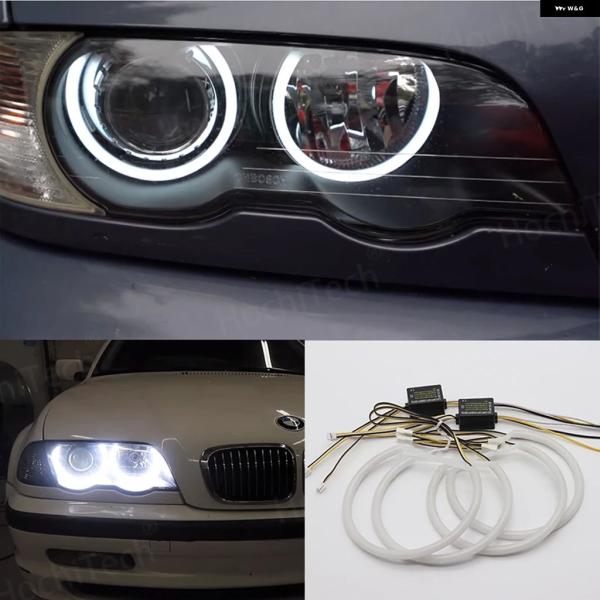 並行輸入品 ホワイト LED ヘッドライト エンジェルデーモンアイ キット BMW 3シリーズ E46 セダン ツーリング ワゴン クーペ コンパクト 1998