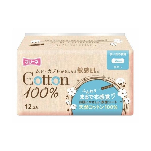 (あわせ買い1999円以上で送料お得)第一衛材 フリーネ コットン100% 羽なし12枚 多い日の夜用(生理用ナプキン)