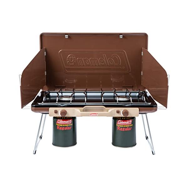 コールマン(Coleman) パワーハウスＬＰツーバーナーストーブII（バターナッツ）[ブランド]　コールマン(Coleman)[燃料タイプ]　アルコール[材質]　ナッツ[商品の寸法]　64L x 32.5W x 52H cm