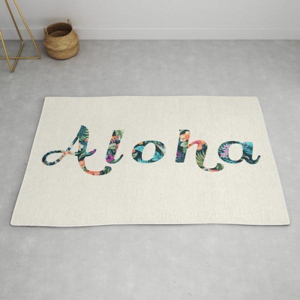 ラグマット 約125cm × 約180cm フローラ ボタニカル ストライプ花柄