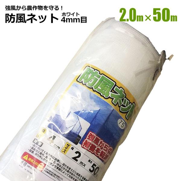 防風ネット 4ｍｍ目 2m×50m 1本 ホワイト 農業資材 園芸 家庭菜園 強風 風雪 対策 法人宛基本送料無料 SHINSEI シンセイメーカー直送