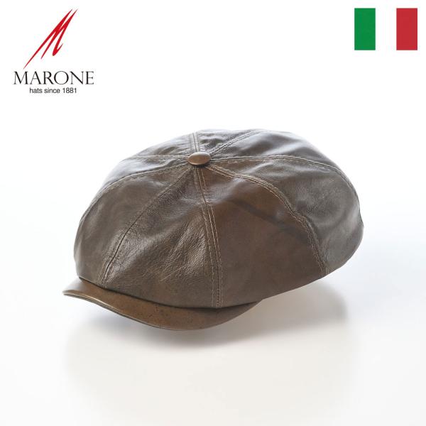 MARONE キャスケット 帽子 メンズ 秋 冬 レディース 大きいサイズ Dublino Lamb Leather（ダブリーノ ラムレザー） BN141 カーキ ギフト
