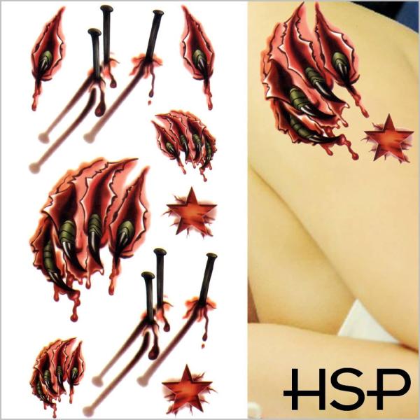 タトゥーシール 傷シール 爪痕＆釘 フェイス 顔 ボディーステッカー 星
