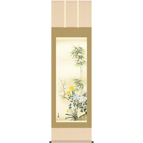 掛け軸 美品 【 野口小頻 】 花鳥　掛け軸　箱無し 紙本 掛軸 掛け軸 紅葉に大瑠璃 佐藤景月 尺五立 約横60×縦193cm