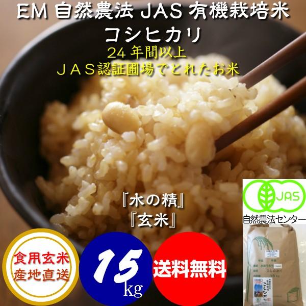 オーガニック 令和7年産 JAS有機米 コシヒカリ 水の精 15kg 玄米 有機