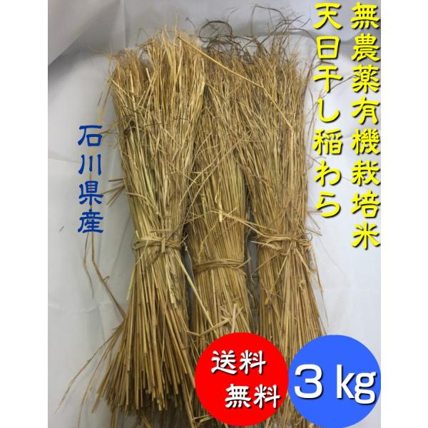 無農薬、有機栽培稲天日干し稲わら ３kg  （約１０束）藁 ワラ