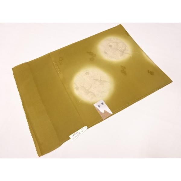 帯揚げ 帯揚 おびあげ 絹100％ 琳派 純金糸入 ゴールド 鶴 梅 No.3-3 金茶抹茶 暈し染め 染め分け 渋い レトロ 結婚式 訪問着 フォーマル カジュアル