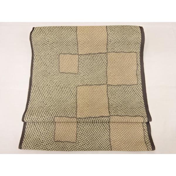 訳あり ヤケ有 タグ無し 名古屋帯 墨灰系色地 かのこ 鹿の子 絞り織り  