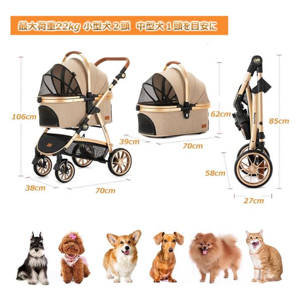 このペットカートは、スタイリッシュで機能的なデザインが特徴です。軽量で折りたたみ可能なため、持ち運びや収納が簡単です。押しやすさを追求した設計により、快適な移動を実現します。通気性が良く、ペットが快適に過ごせる環境を提供します。耐荷重22k...
